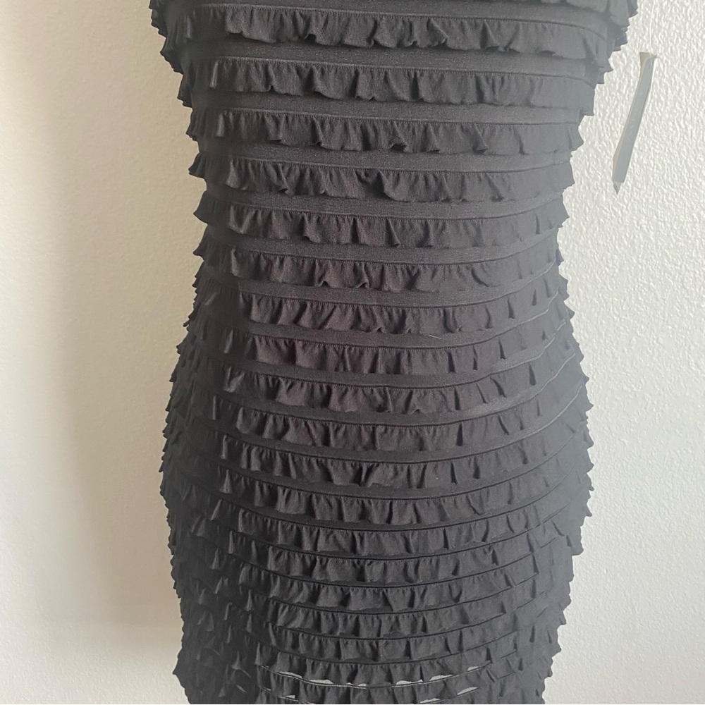 NWT BLACK RUFFLED BODYCON DRESS - Picture 3 of 8